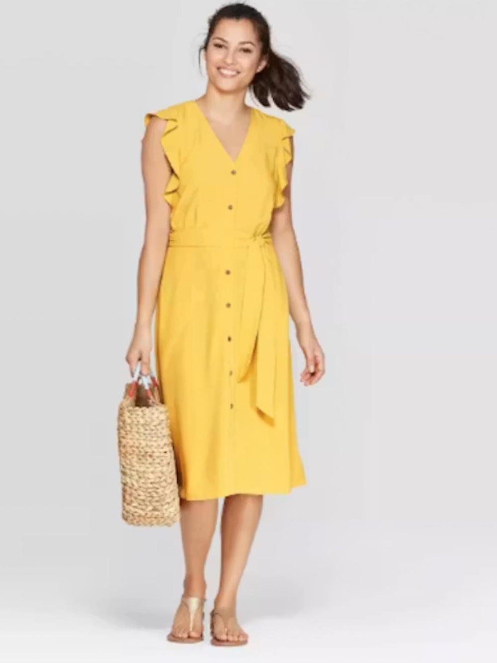 A NewDay - Target Yellow Button Down Midi Dress Size L